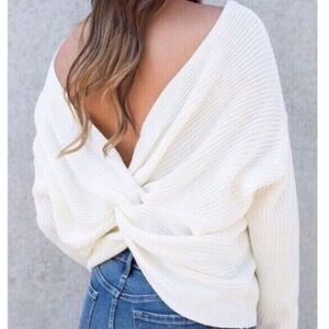 🤍 Love Tree Off-the-Shoulder Ivory Sweater with Relaxed Fit, S